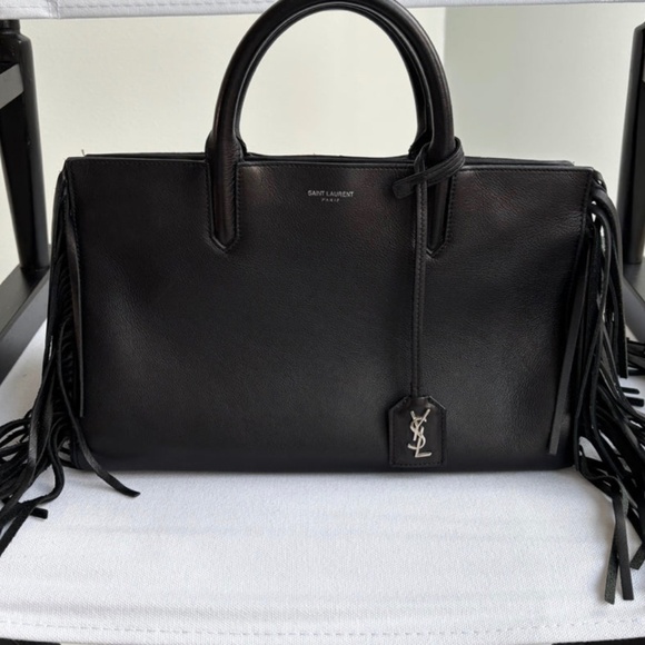 Authentic Saint Laurent Black Fringe Rive Gauche Cabas - Picture 1 of 14